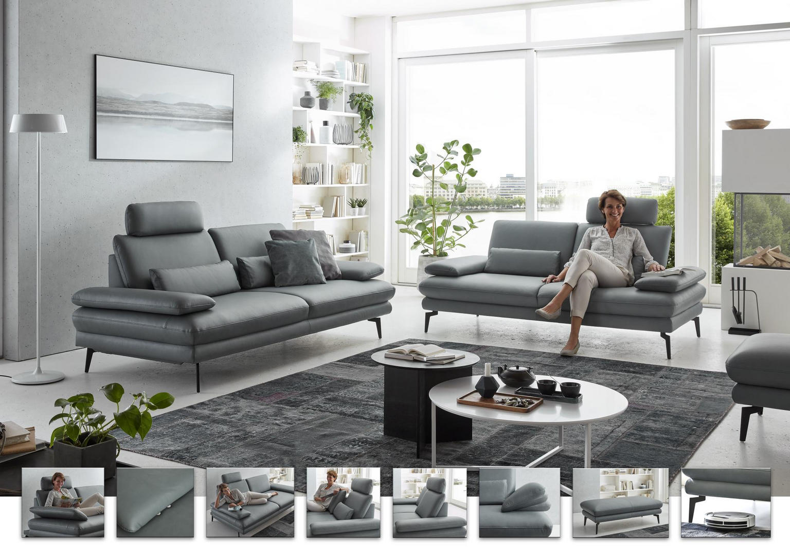 3-SITZER-SOFA Echtleder Grau - Einrichtungsbeispiel