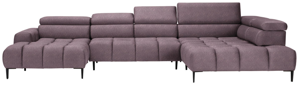 WOHNLANDSCHAFT in Samt, Webstoff Flieder  - Flieder/Schwarz, Design, Textil/Metall (177/385/216cm) - Welnova