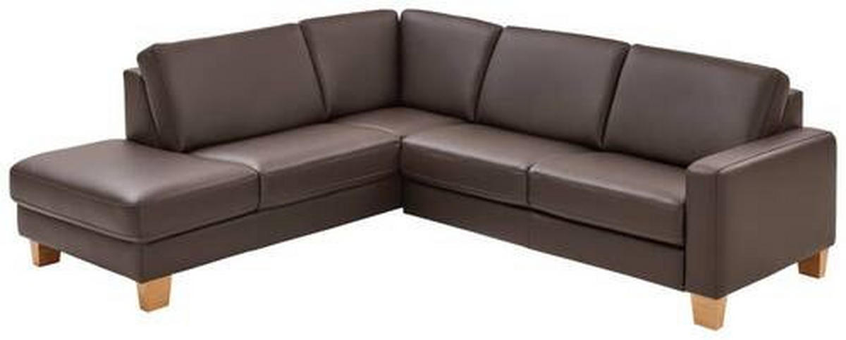 ECKSOFA in Echtleder Dunkelbraun  - Eiche Bianco/Dunkelbraun, Konventionell, Leder/Holz (235/259cm) - Valdera