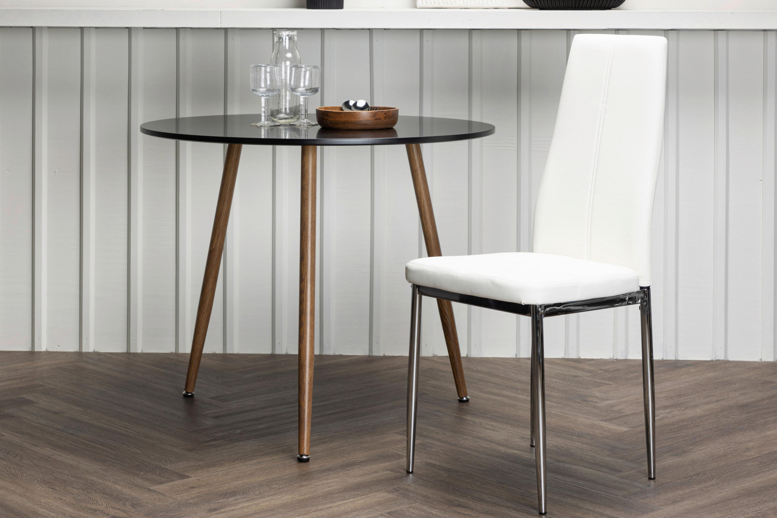 STOLSET 2 styck stål läderimitation (vegan)  - vit/silver, Design, metall/textil (42/99/45cm) - Livetastic