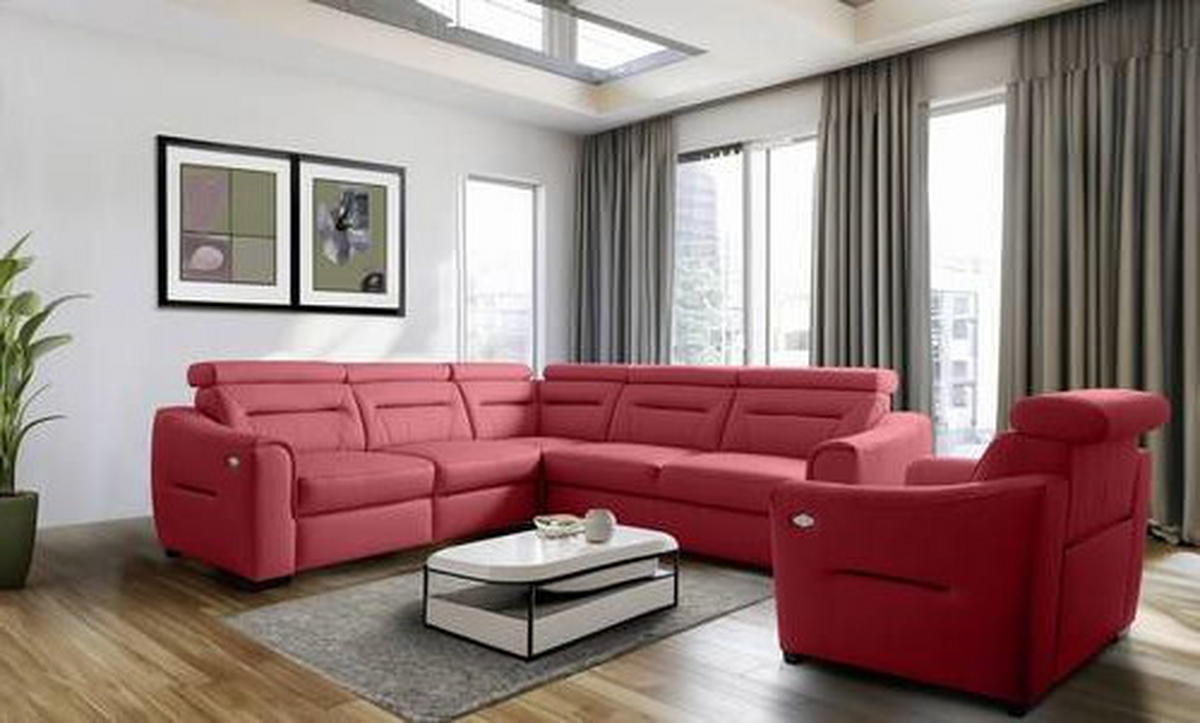 ECKSOFA Lederlook Echtleder Rot  - Wengefarben/Rot, Design, Leder/Holz (260/260cm) - Celina Home