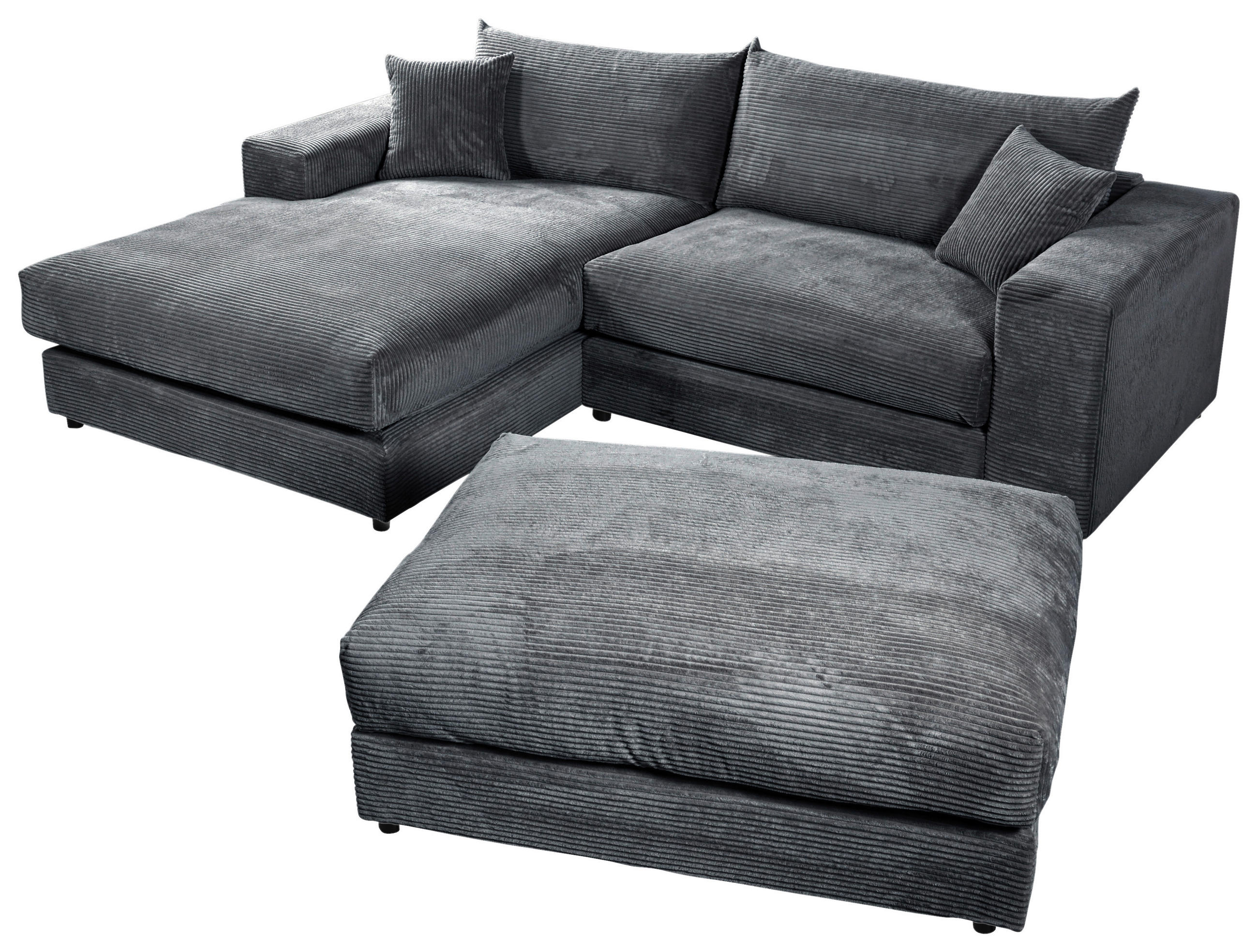 ECKSOFA in Cord, Velours Dunkelgrau  180/265 cm  - Dunkelgrau/Schwarz, Basics, Kunststoff/Textil (180/265cm) - Livetastic