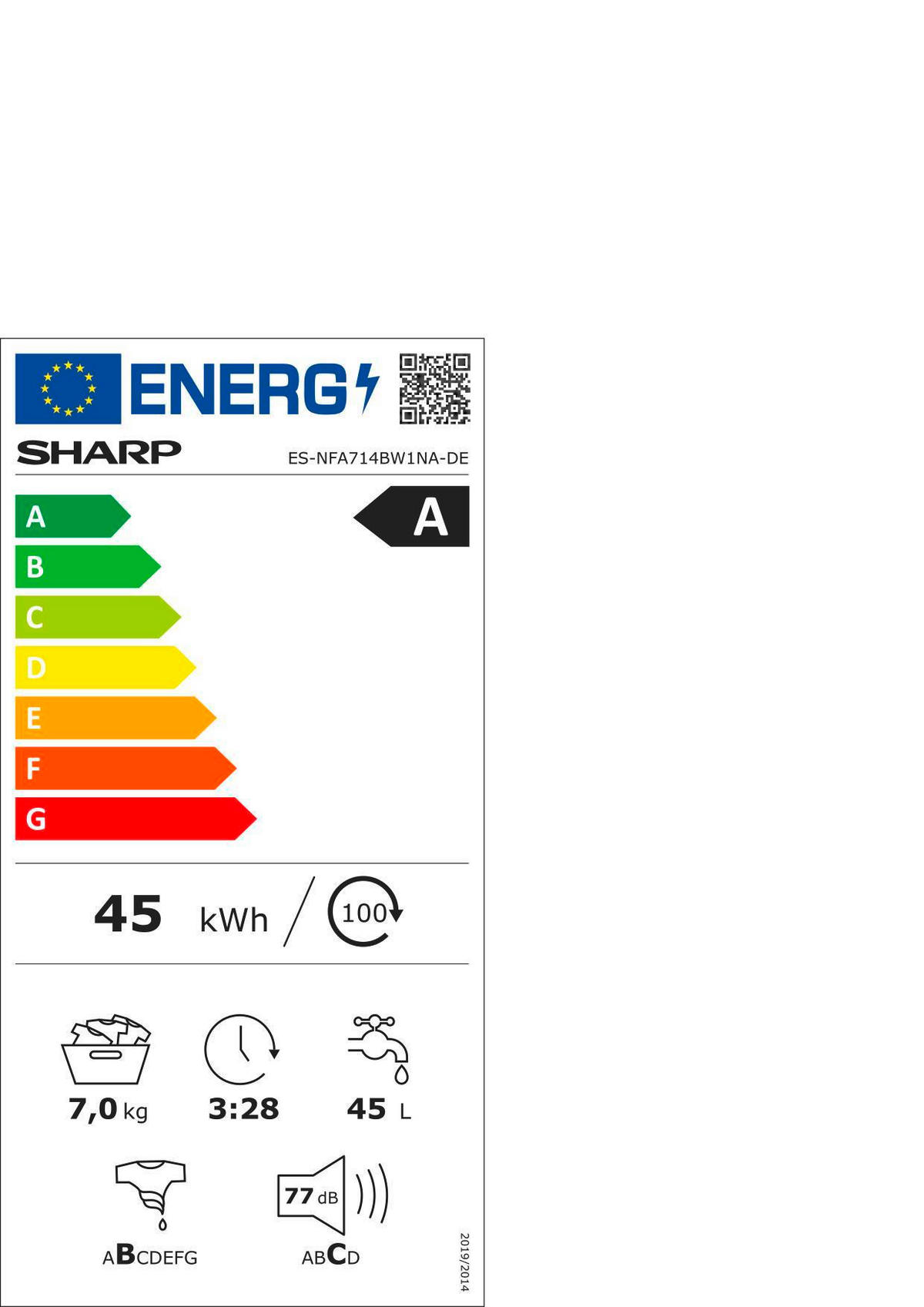WASCHMASCHINE ES-NFA714BW1NA-DE  - Weiß, Basics, Glas/Kunststoff (60/85/53cm) - Sharp