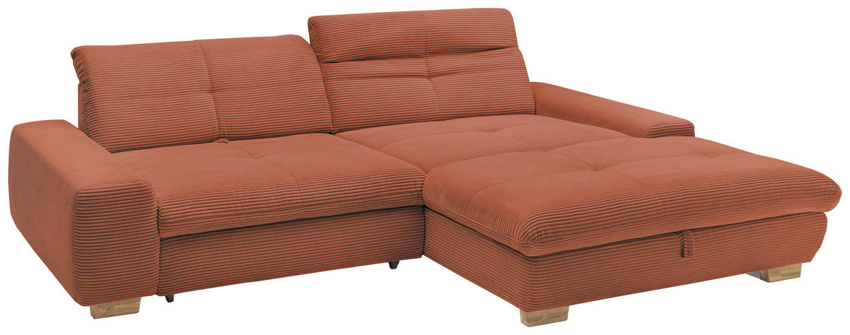 ECKSOFA Orange Cord  - Eichefarben/Orange, Design, Holz/Textil (276/198cm) - SetOne by Musterring