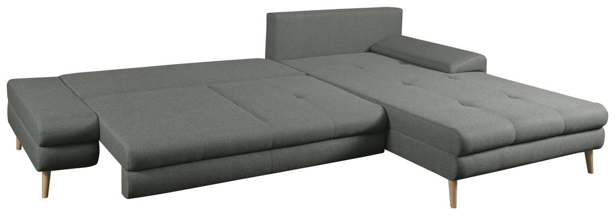 ECKSOFA Grau Webstoff  - Erlefarben/Hellgrau, Trend, Holz/Textil (313/215cm) - MID.YOU