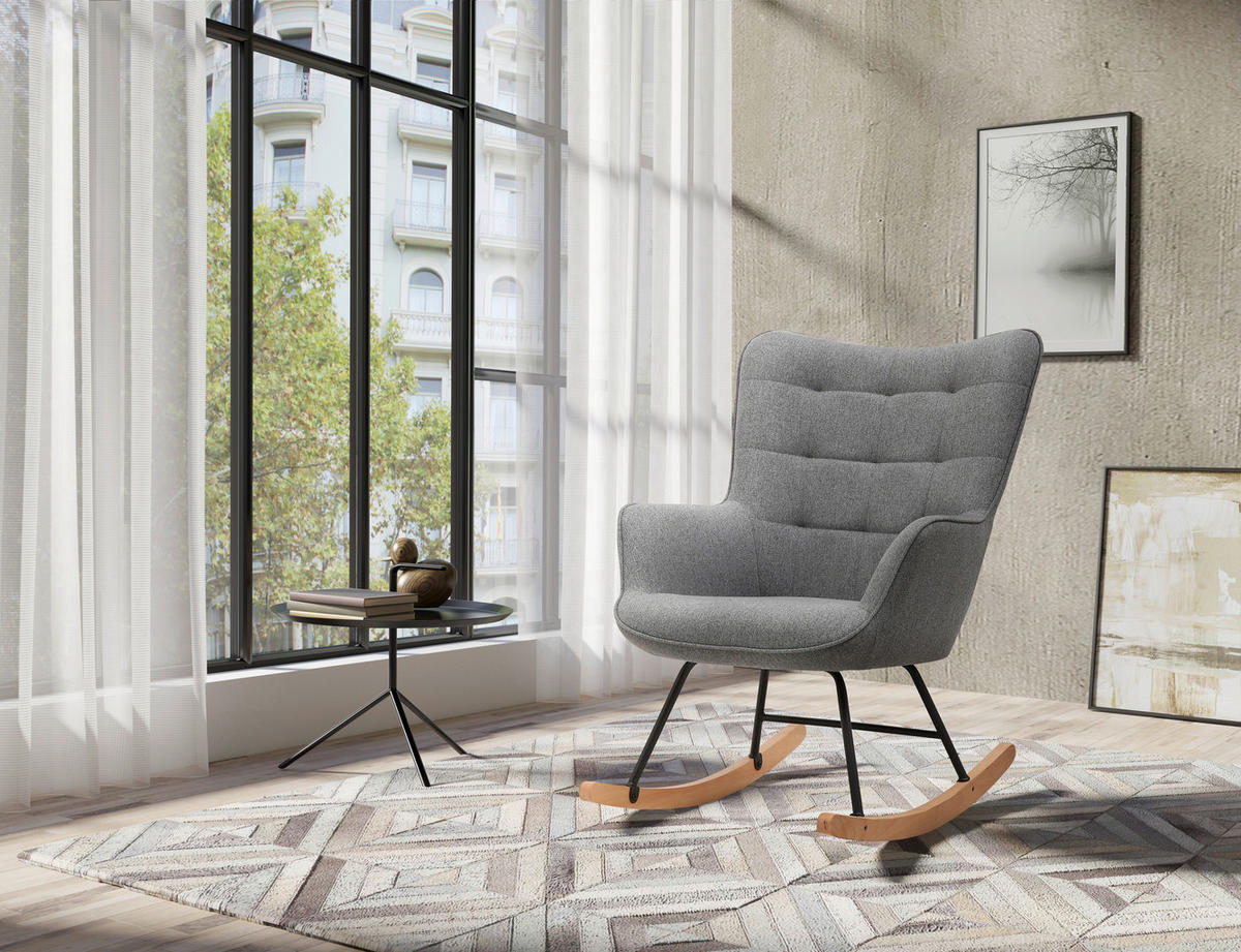 SCHAUKELSESSEL Webstoff Grau    - Buchefarben/Schwarz, MODERN, Holz/Textil (72/92/92cm) - MID.YOU