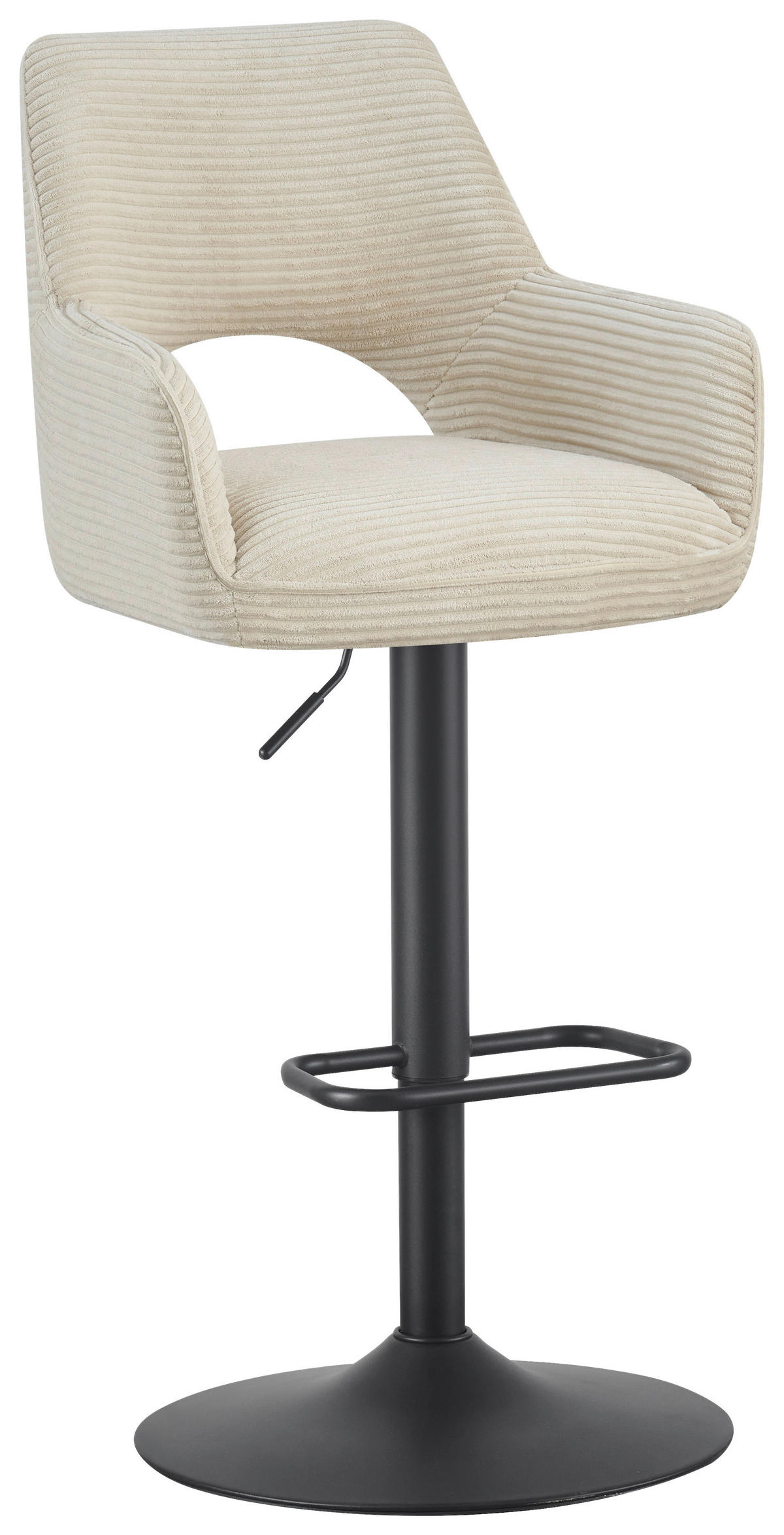 BARHOCKER Cord Schwarz, Beige Eisen Sitzfläche 360° drehbar, inklusive Armlehnen  - Beige/Schwarz, Design, Textil/Metall (56/102-123/58cm) - Hom`in