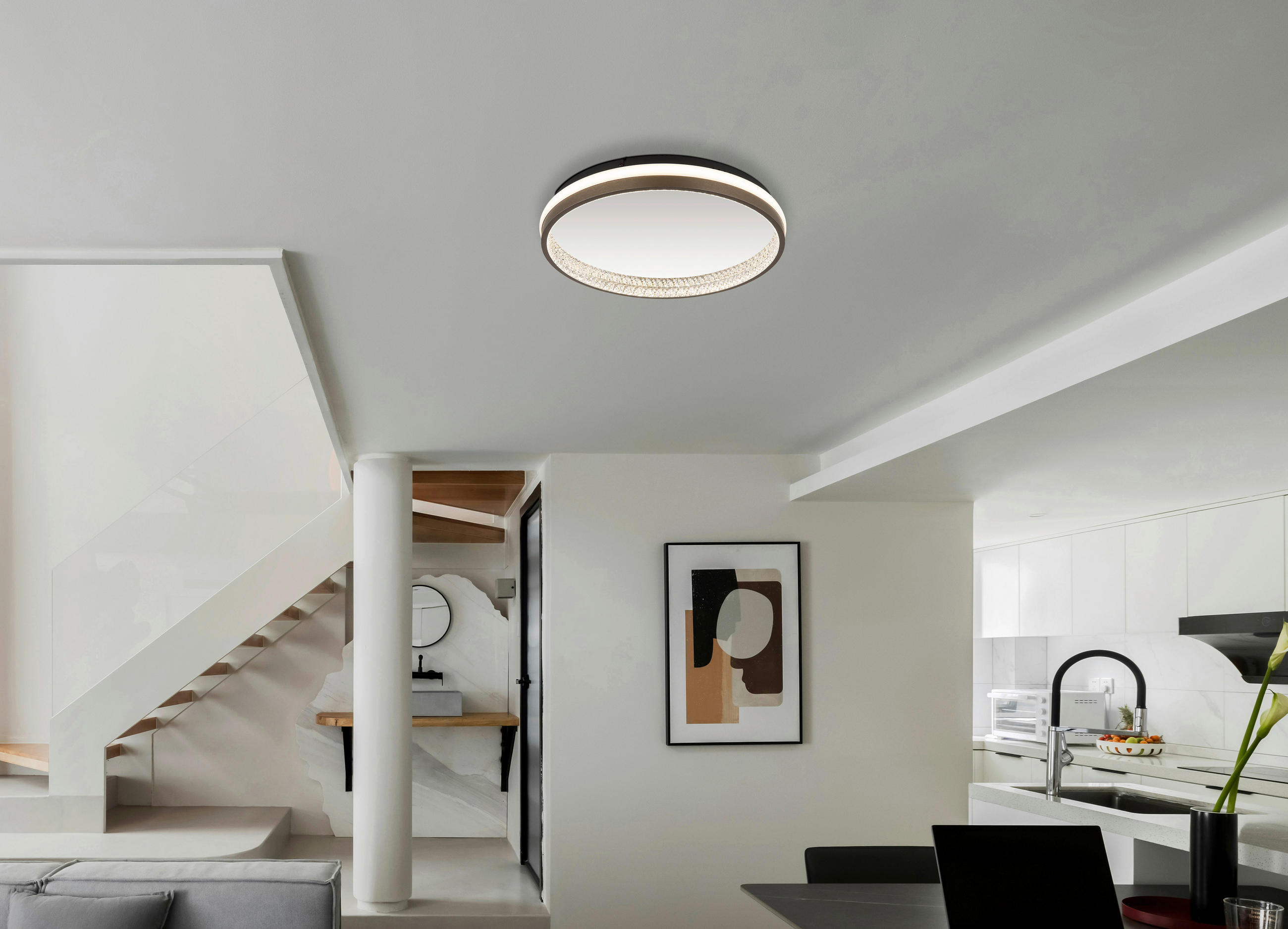 LED-DECKENLEUCHTE DELLA 39,7/6 cm   - Klar/Dunkelgrau, KONVENTIONELL, Kunststoff/Metall (39,7/6cm) - Globo