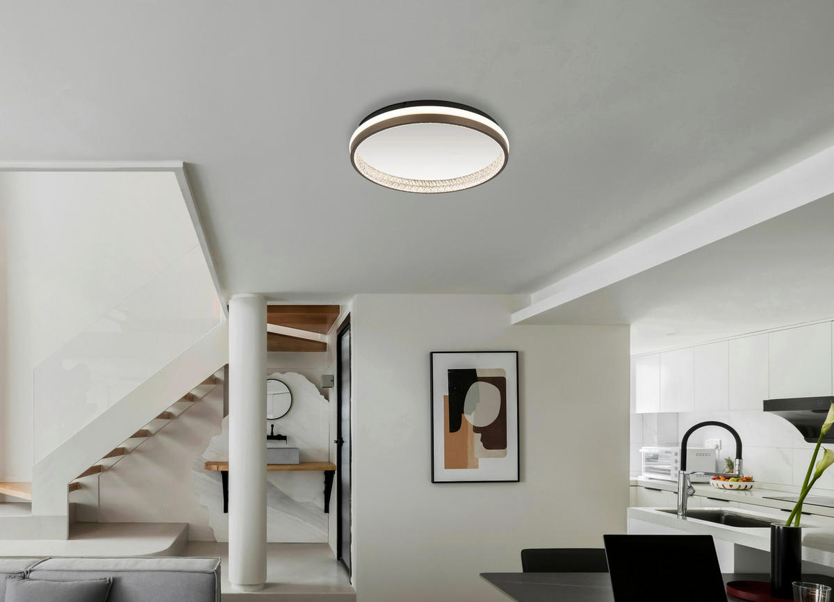 LED-DECKENLEUCHTE DELLA 39,7/6 cm   - Klar/Dunkelgrau, KONVENTIONELL, Kunststoff/Metall (39,7/6cm) - Globo