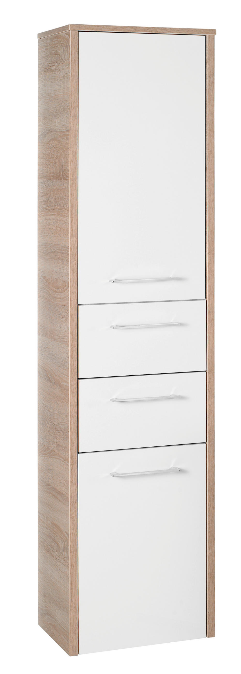 VYSOKÁ SKRINKA, biela s vysokým leskom, farba duba, 40/160/33 cm - biela s vysokým leskom/farba duba, Design, kov/kompozitné drevo (40/160/33cm) - Xora