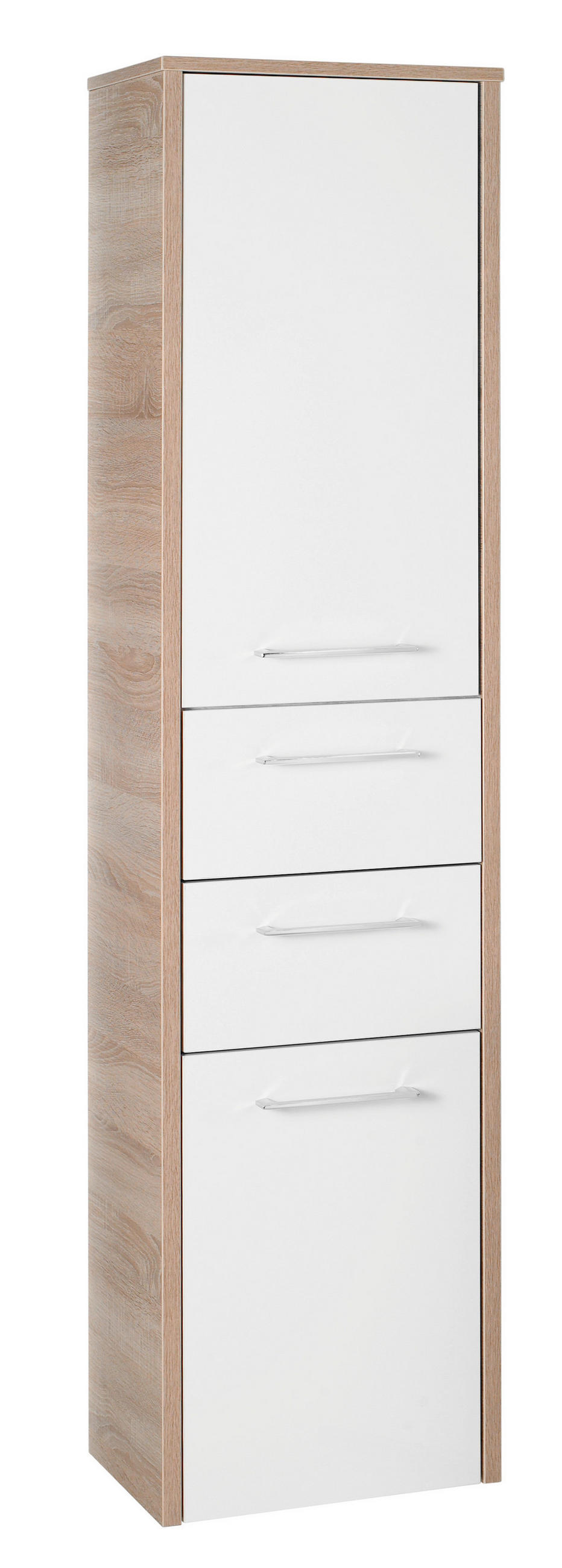 Xora VYSOKÁ SKRINKA, biela s vysokým leskom, farba duba, 40/160/33 cm