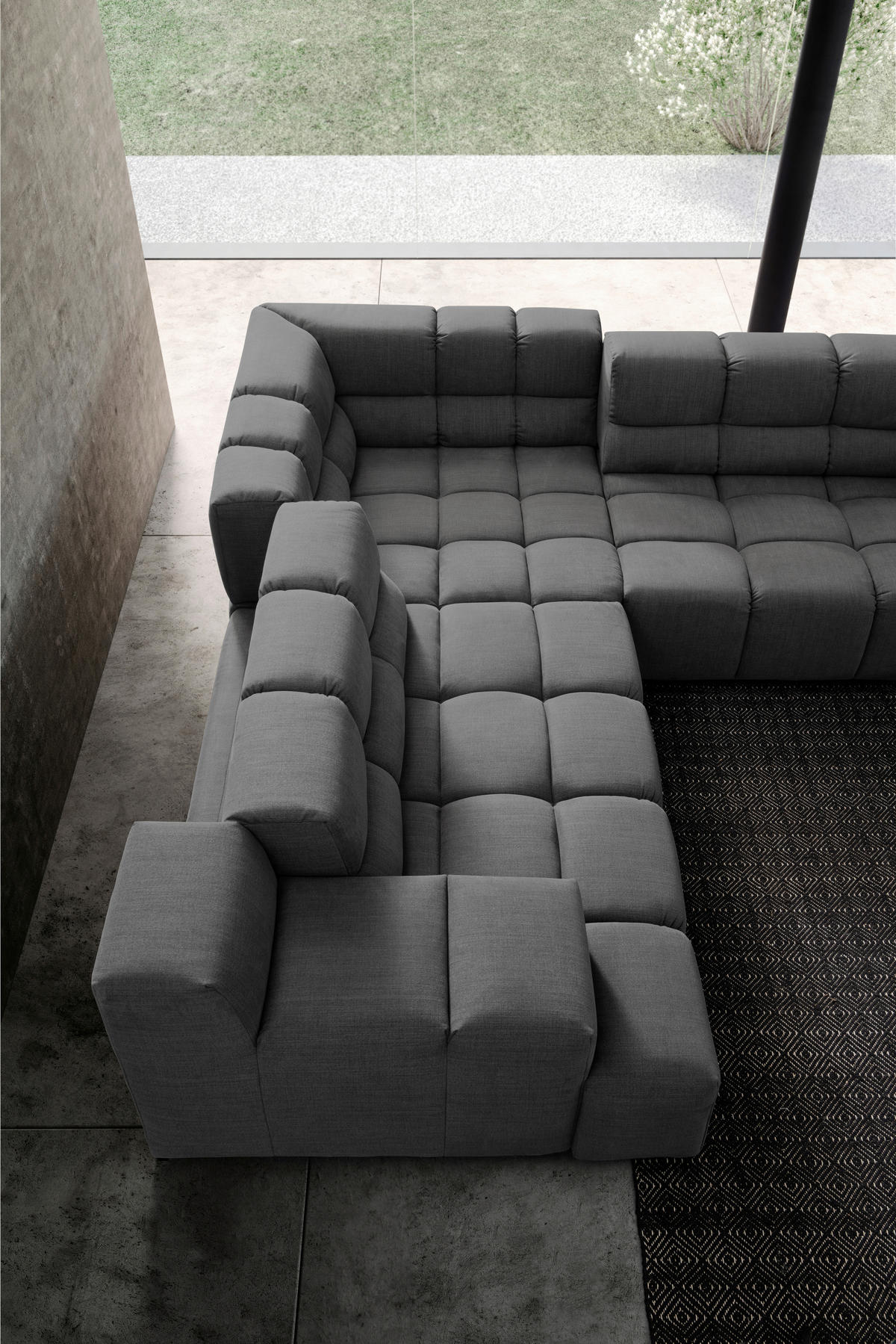 ECKSOFA in Flachgewebe, Leinenoptik Dunkelgrau  - Dunkelgrau/Schwarz, Design, Textil/Metall (257/257cm) - Designwerk