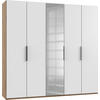 DREHTÜRENSCHRANK 250/236/58 cm 5-türig Eichefarben, Weiß  - Chromfarben/Eichefarben, MODERN, Holzwerkstoff (250/236/58cm) - MID.YOU