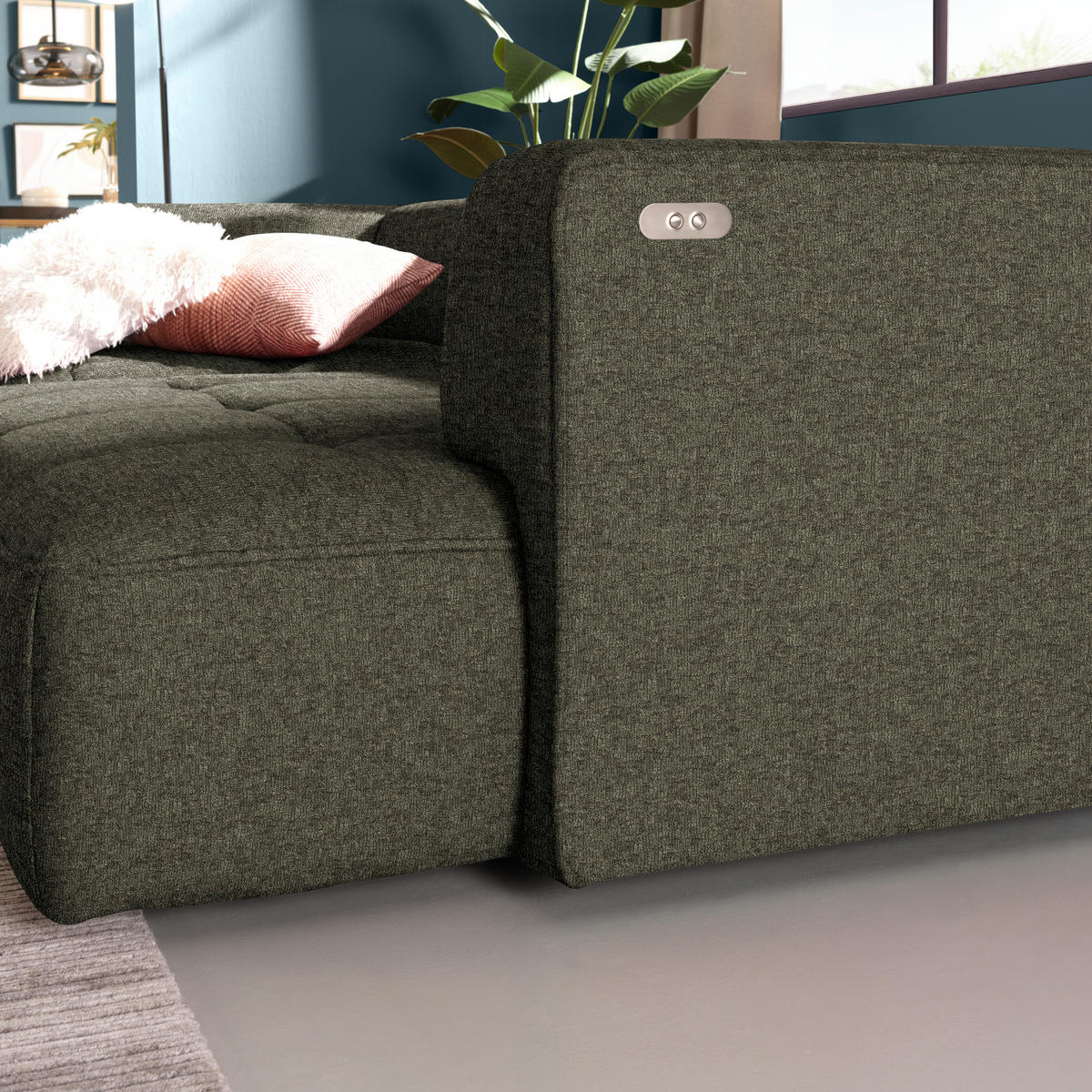 ECKSOFA Webstoff Olivgrün  - Schwarz/Olivgrün, Design, Kunststoff/Textil (188/288cm) - Welnova
