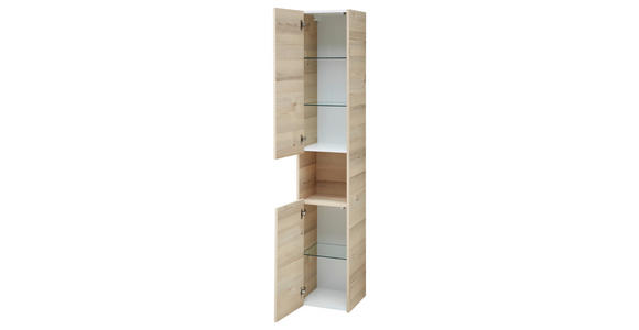 HOCHSCHRANK 35/185,5/32,5 cm  - Hellgrau/Pinienfarben, KONVENTIONELL, Glas/Holzwerkstoff (35/185,5/32,5cm) - Xora