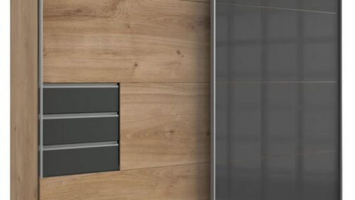 GARDEROB MED SKJUTDÖRRAR 225/208/64 cm 2-dörrar - aluminiumfärg/grafitfärgad, Klassisk, metall/trämaterial (225/208/64cm) - Carryhome