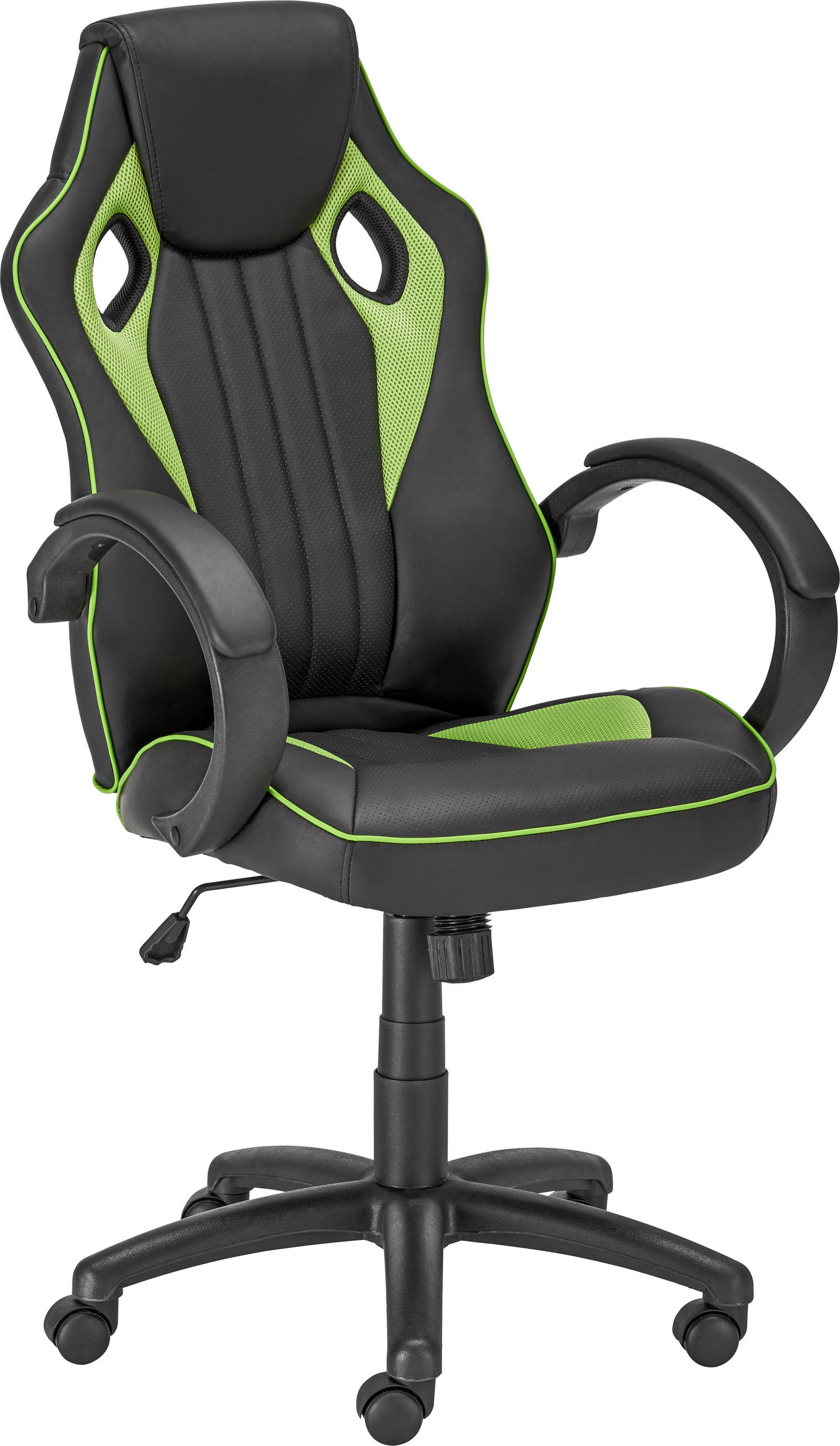 SCAUN DE GAMING  in imitație piele, plasă tensionată verde, negru  - verde/negru, Design, plastic/metal (61,5/111-121/66cm) - Carryhome