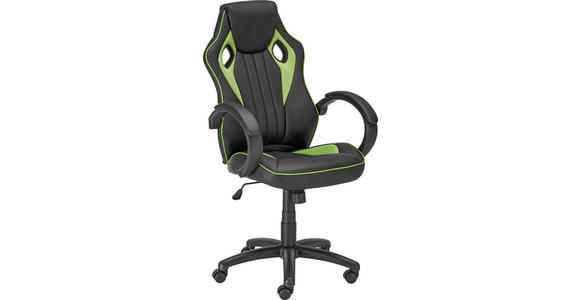 GAMINGSTUHL in Lederlook, Netzbespannung Grün, Schwarz - Schwarz/Grün, Design, Kunststoff/Textil (61,5/111-121/66cm) - Carryhome