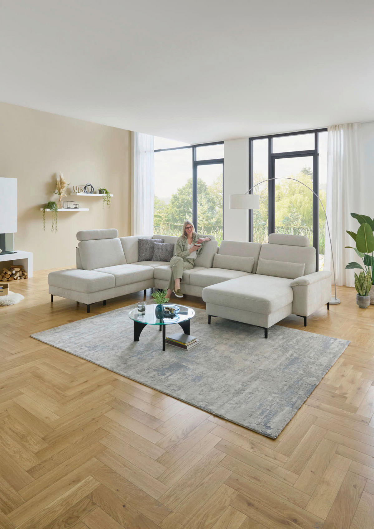 WOHNLANDSCHAFT Dieter Knoll Greige Chenille  - Greige/Schwarz, Design, Textil/Metall (235/349/175cm) - Dieter Knoll