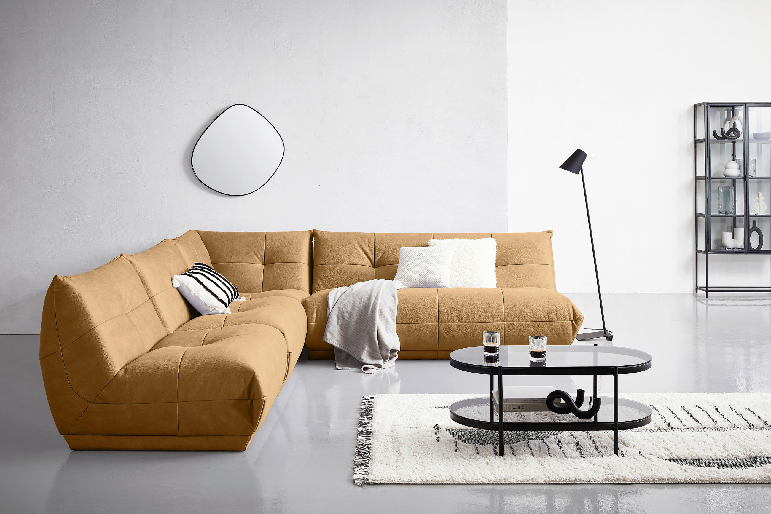 ECKSOFA Hellbraun Lederlook  - Hellbraun, Trend, Textil (315/285cm) - Livetastic
