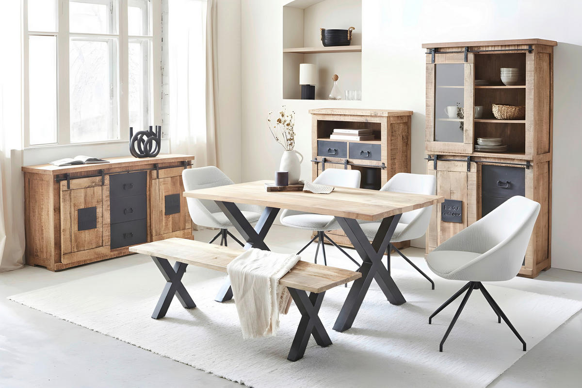 VITRINE  in massiv Mangoholz Naturfarben, Schwarz  - Schwarz/Naturfarben, LIFESTYLE, Glas/Holz (100/190/45cm) - Landscape