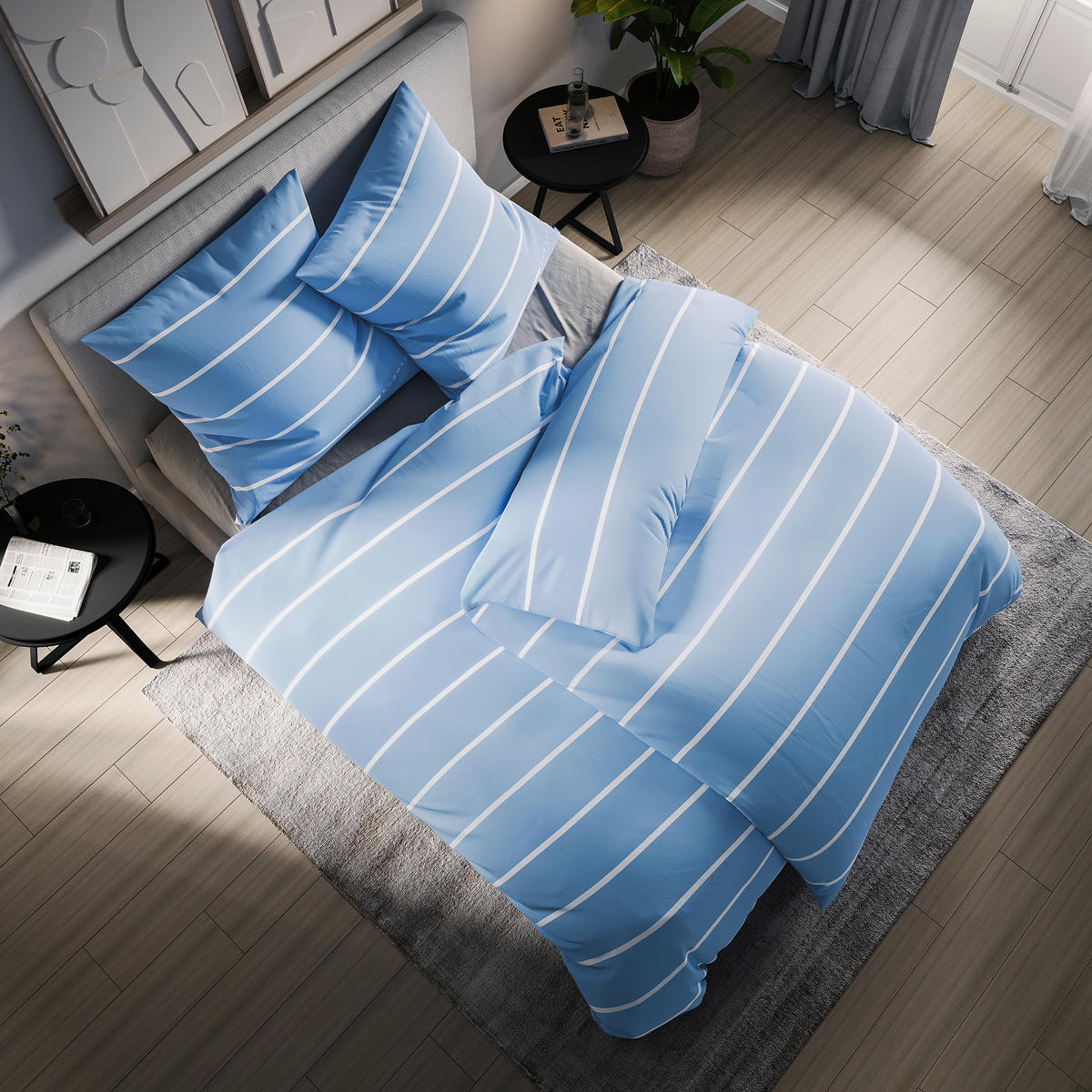 LIZENZBETTWÄSCHE Satin 135/200 cm  - Blau, Basics, Textil (135/200cm) - Bugatti