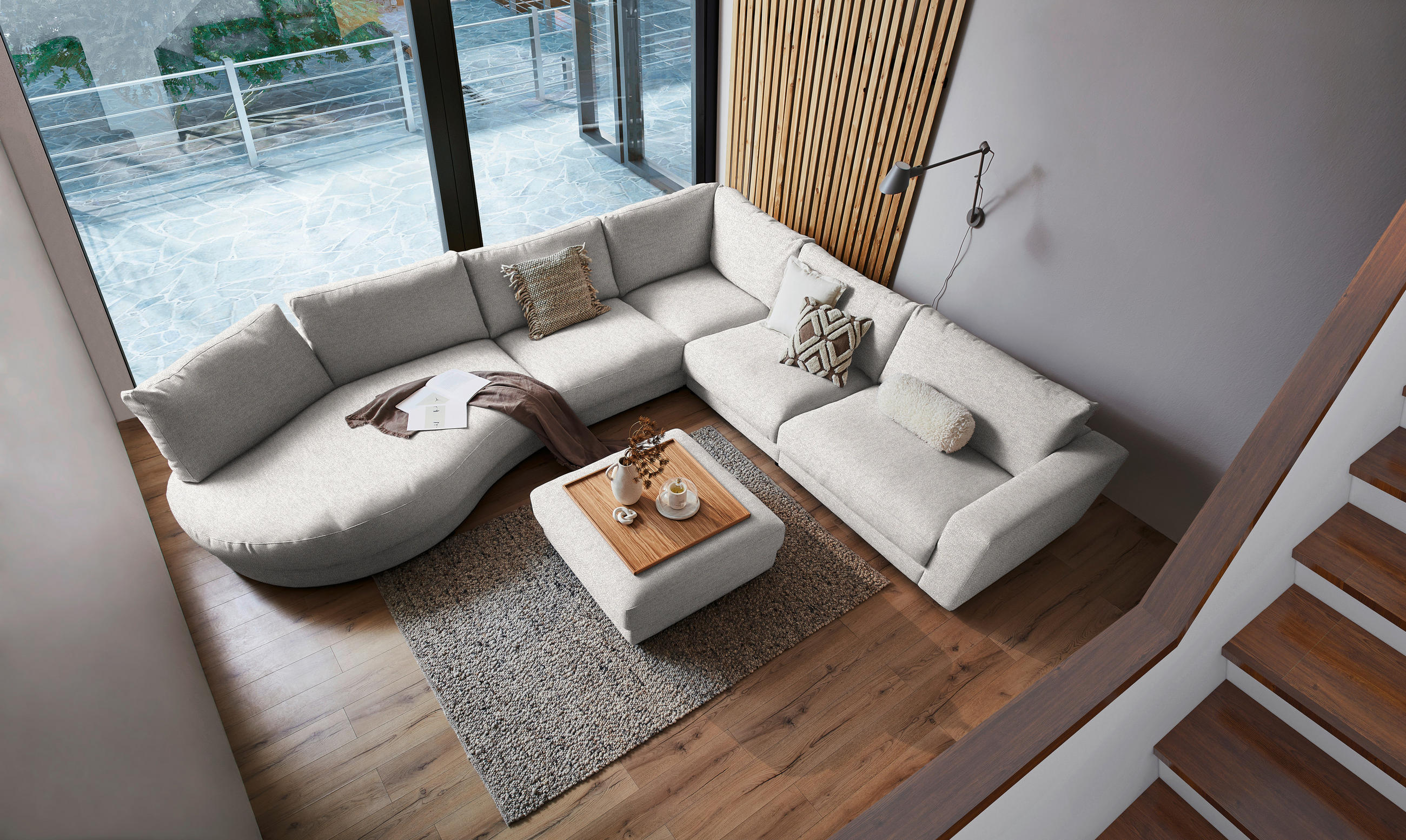 ECKSOFA in Flachgewebe Hellgrau  - Hellgrau/Schwarz, Design, Kunststoff/Textil (425/365cm) - Lomoco