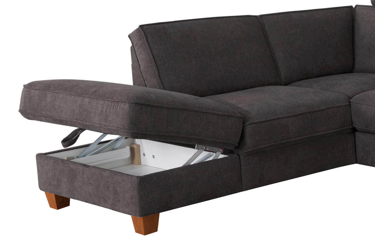 ECKSOFA in Flachgewebe Dunkelgrau  - Eichefarben/Dunkelgrau, Konventionell, Holz/Textil (213/236cm) - Sit & More