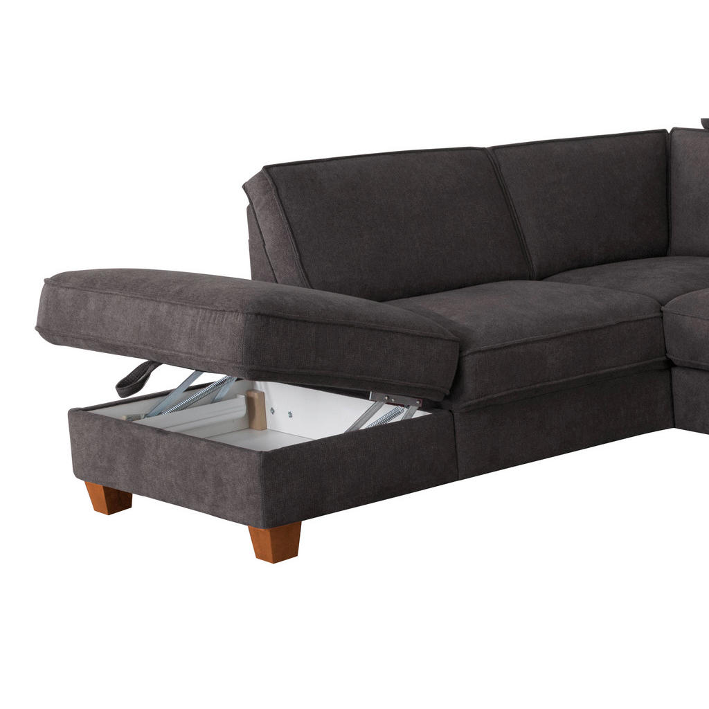 Thumbnail - Sit & More Ecksofa, Dunkelgrau, Textil, Buche, massiv, 5,5-Sitzer, Ottomane links, L-Form, 236x213 cm, Goldenes M, Oeko-...