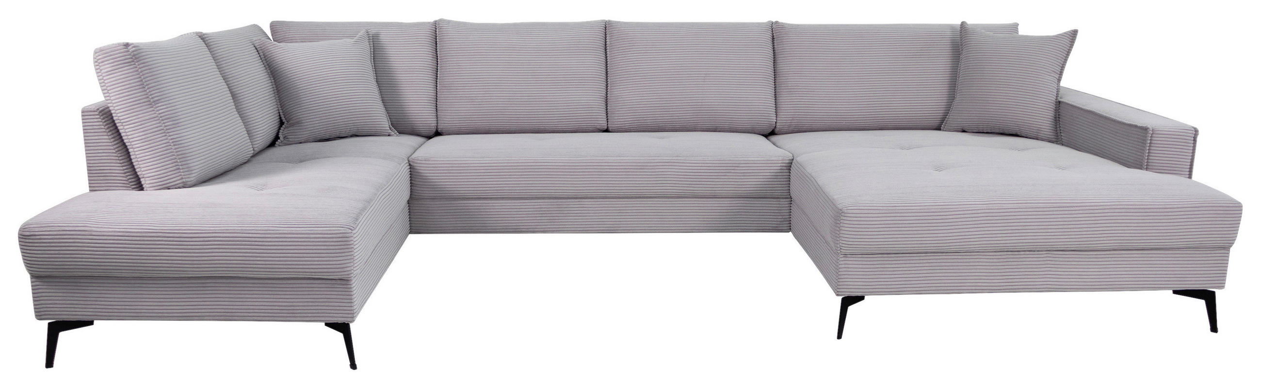 WOHNLANDSCHAFT ZERO Hellgrau Cord  - Hellgrau/Schwarz, Trend, Textil/Metall (195/362/173cm) - Livetastic