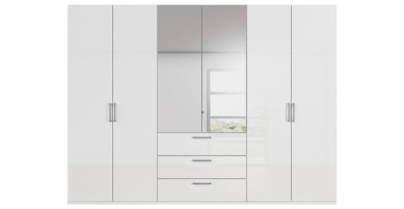 DREHTÜRENSCHRANK 301/235/61 cm,  in Weiß, Weiß Hochglanz, 6-türig  - Chromfarben/Edelstahlfarben, Basics, Glas/Holzwerkstoff (301/235/61cm) - Novel