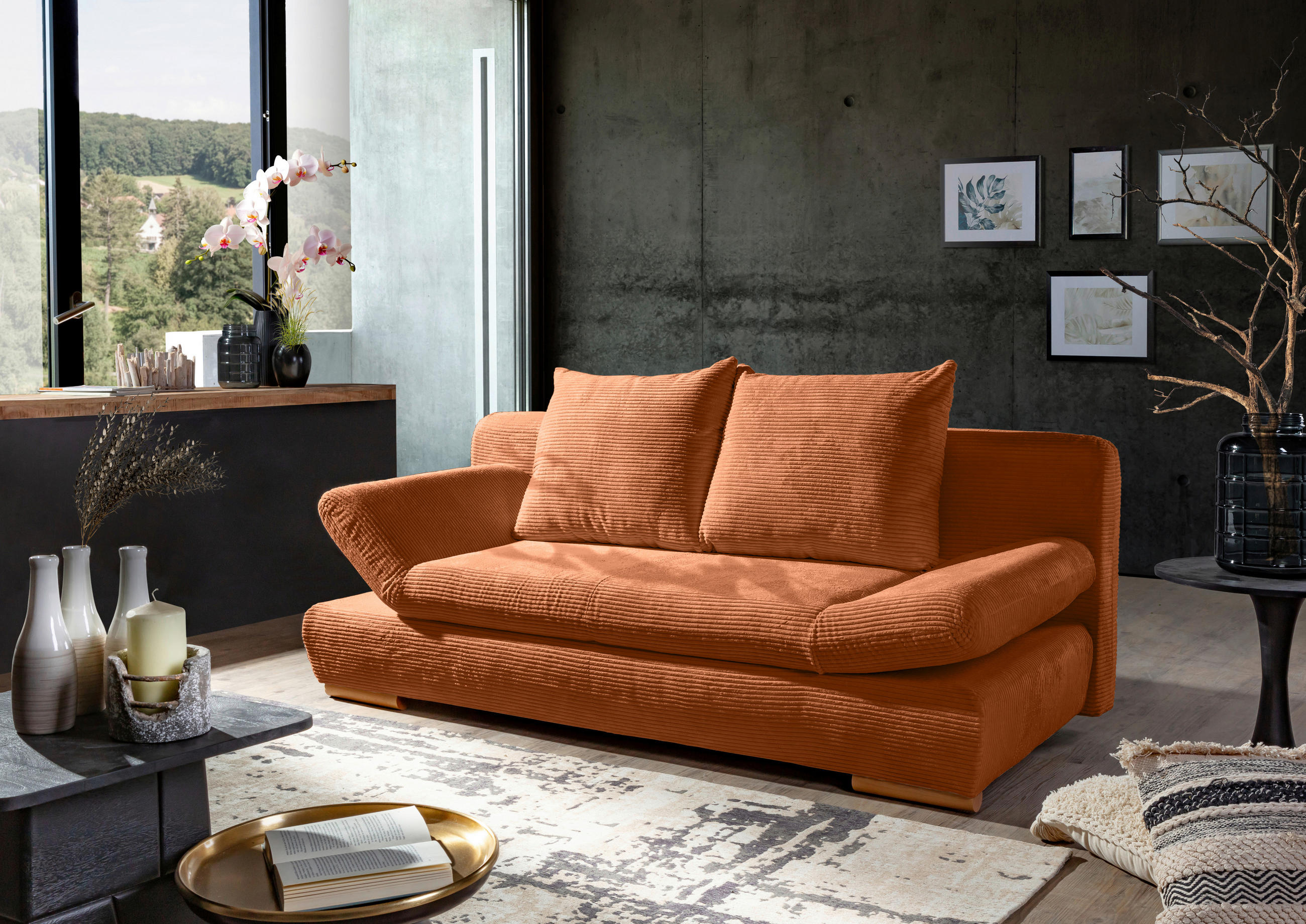 BÄDDSOFFA i manchester kopparfärgad  - naturfärgad/kopparfärgad, Klassisk, trä/textil (200/75/92cm) - Livetastic