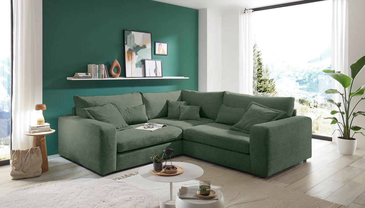 ECKSOFA  Dunkelgrün Cord  - Dunkelgrün/Schwarz, KONVENTIONELL, Kunststoff/Textil (248/248cm) - Carryhome