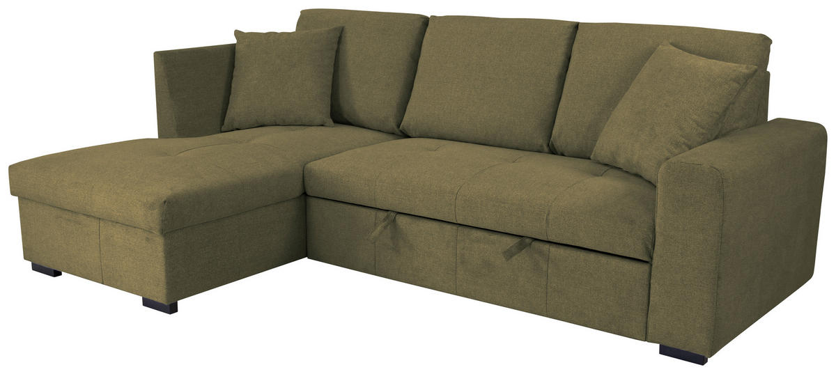 ECKSOFA LUKAS Olivgrün Struktur Zierkissen, Bettkasten  - Olivgrün, Trend, Textil (158/239cm) - P & B