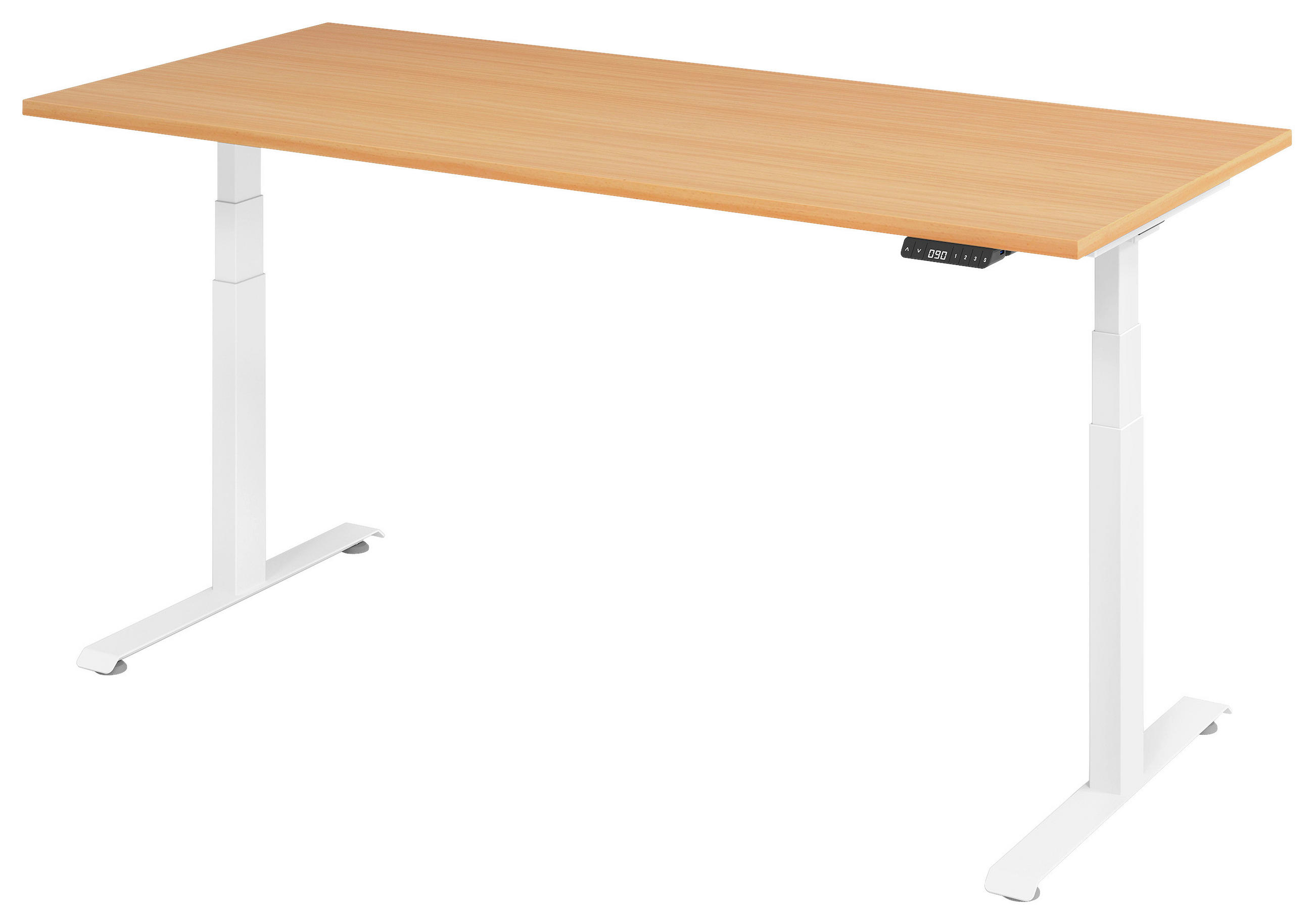 SCHREIBTISCH 180/80/64,5-129,5 cm Weiß, Buchefarben elektrisch höhenverstellbar  - Buchefarben/Weiß, KONVENTIONELL, Holzwerkstoff/Metall (180/80/64,5-129,5cm) - Venda