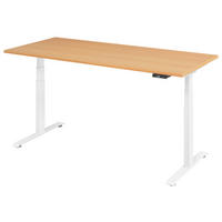 SCHREIBTISCH 180/80/64,5-129,5 cm Weiß, Buchefarben elektrisch höhenverstellbar  - Buchefarben/Weiß, KONVENTIONELL, Holzwerkstoff/Metall (180/80/64,5-129,5cm) - Venda