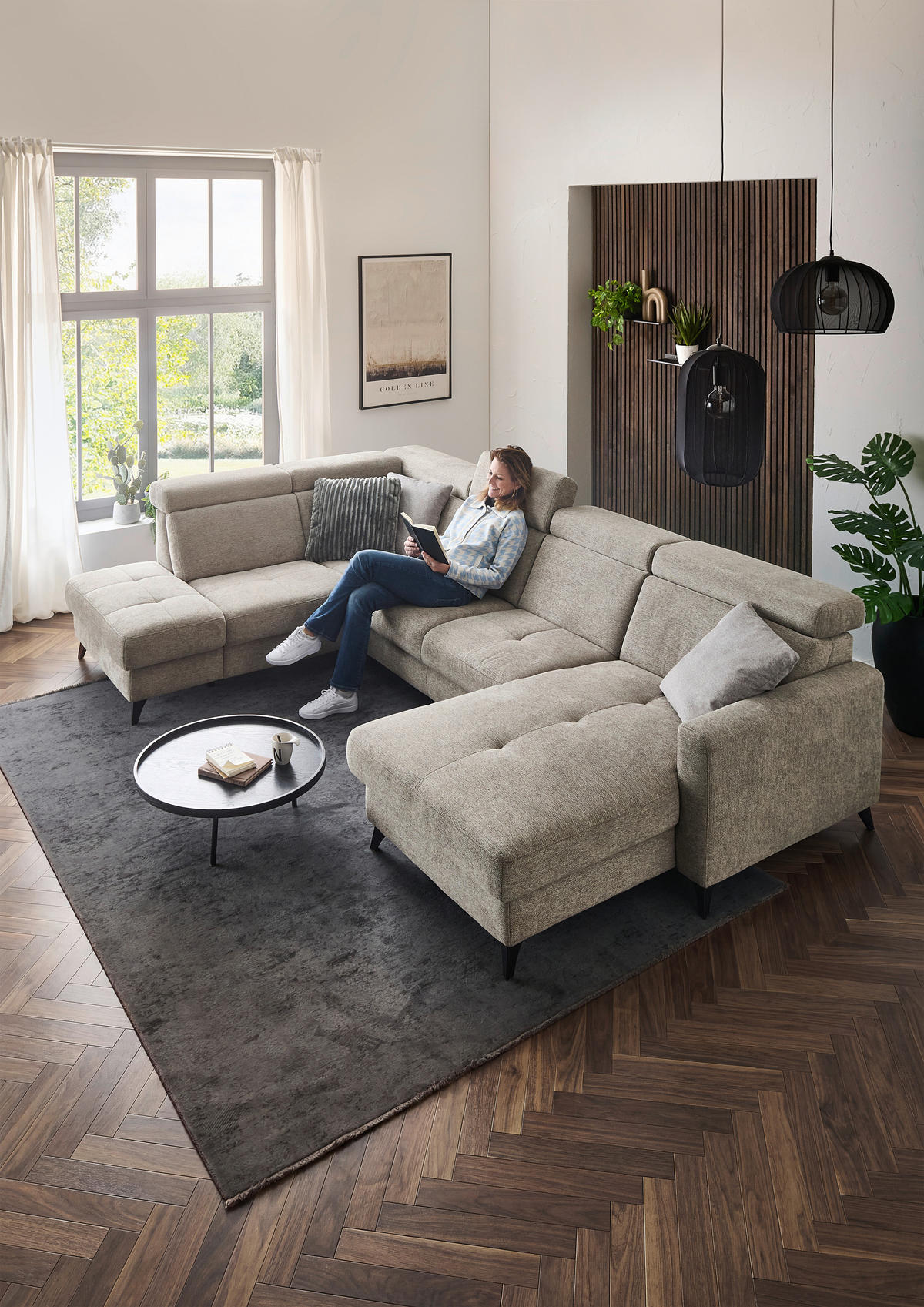 WOHNLANDSCHAFT Beldomo System Graubraun Flachgewebe  - Graubraun/Schwarz, KONVENTIONELL, Textil/Metall (215/333/174cm) - Beldomo System