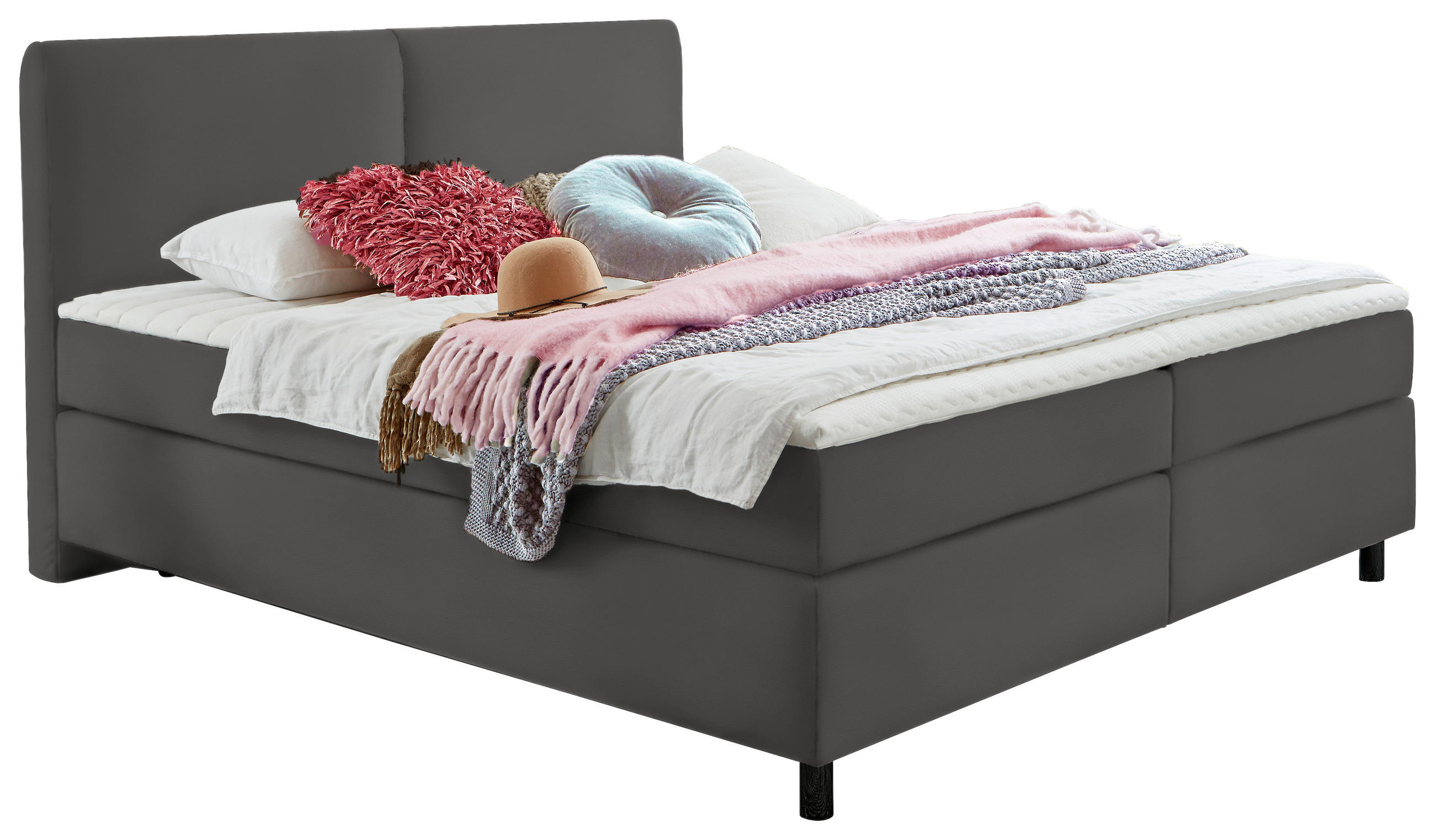BOXSPRINGBETT 160/200 cm  in Anthrazit  - Anthrazit/Schwarz, Konventionell, Kunststoff/Textil (160/200cm) - Hom`in