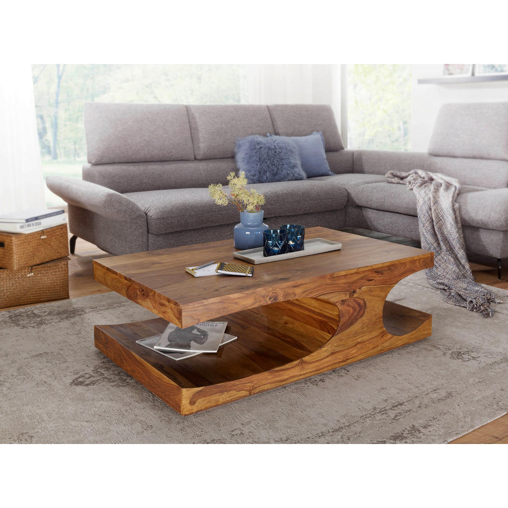 Thumbnail - Mid.you Couchtisch, Sheesham, Holz, Sheesham, massiv, rechteckig, Sockel, 70x38x118 cm, Stauraum, offenes Fach, Wohnzimm...