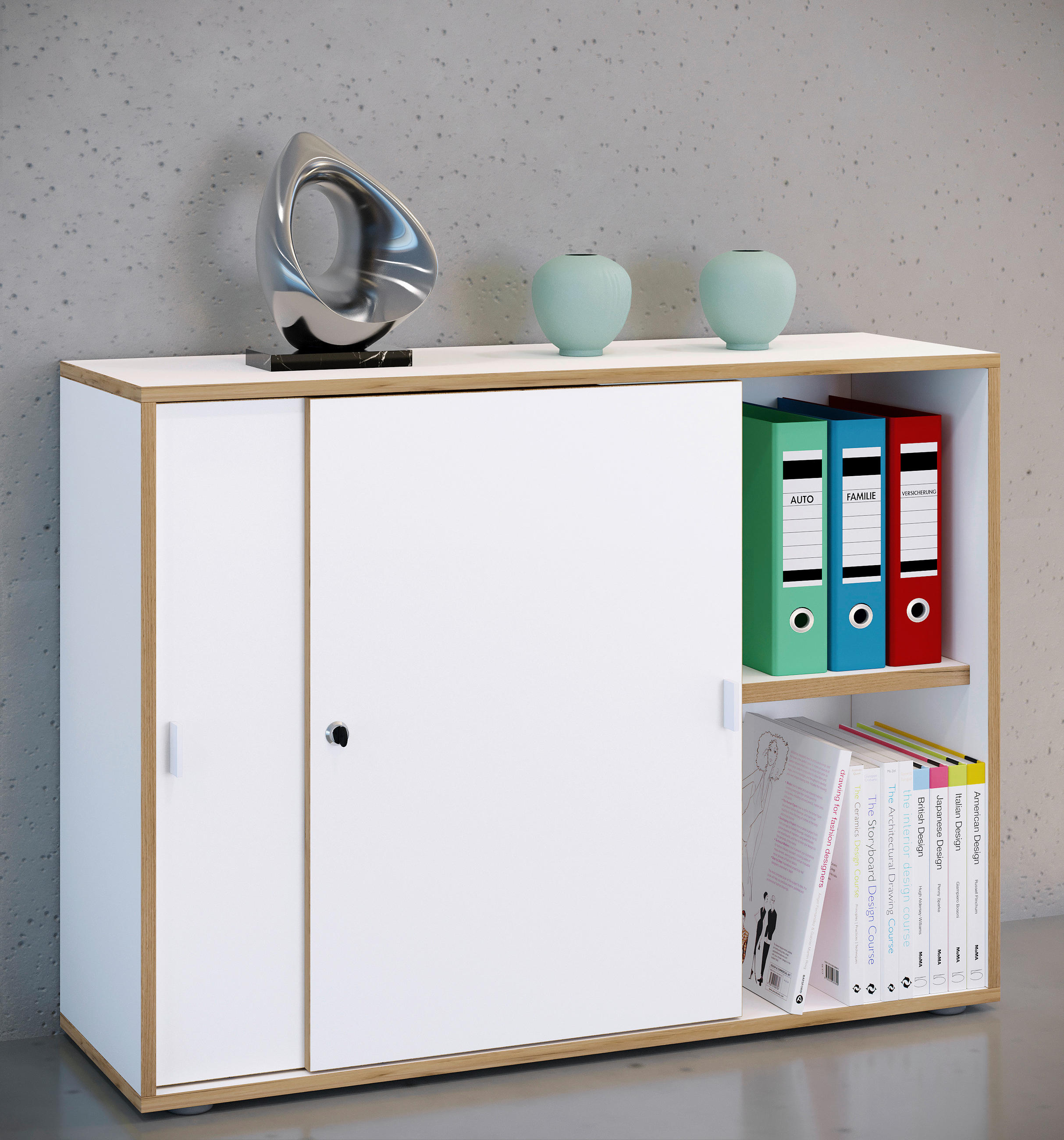 AKTENSCHRANK 100/74/33 cm - Honigeiche/Weiss, Design, Holzwerkstoff (100/74/33cm) - MID.YOU