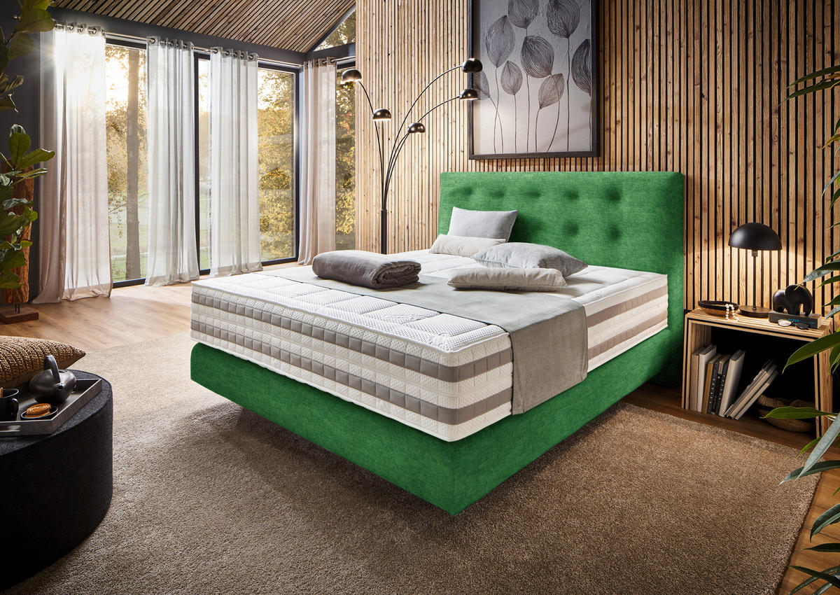 BOXSPRINGBETT 160/200 cm  in Grün  - Grün, KONVENTIONELL, Holz/Textil (160/200cm) - Dieter Knoll