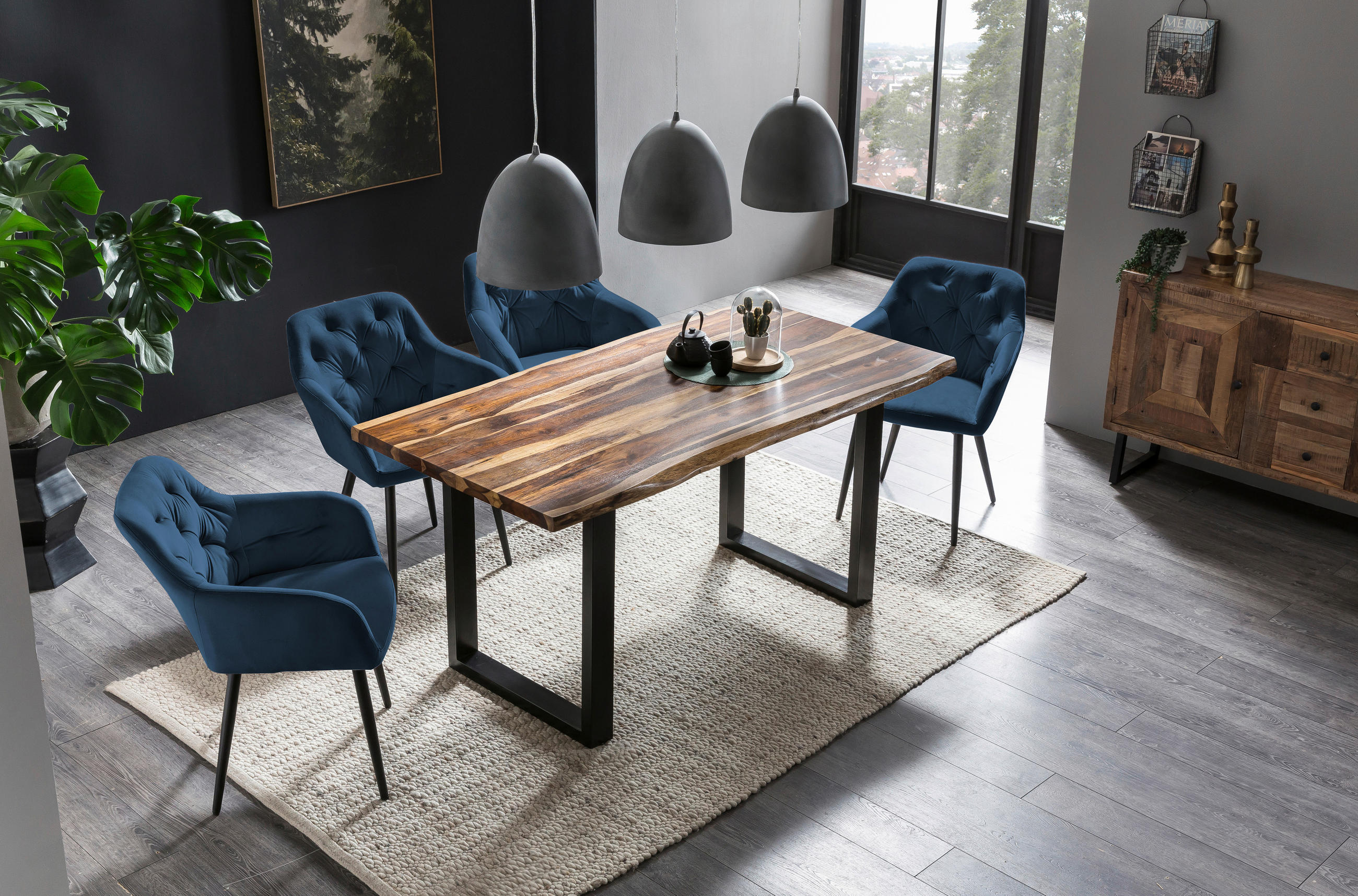 ARMLEHNSTUHL  in Samt  - Blau/Schwarz, MODERN, Textil/Metall (61/85/45cm) - Livetastic