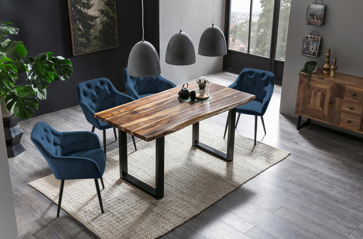 ARMLEHNSTUHL  in Samt  - Blau/Schwarz, MODERN, Textil/Metall (61/85/45cm) - Livetastic