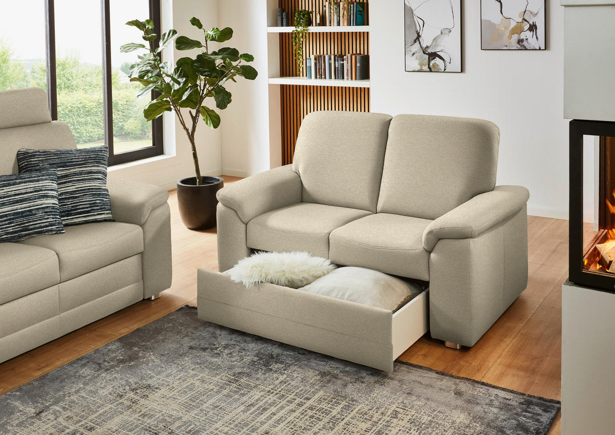 SITZGARNITUR Chenille Sandfarben  - Sandfarben/Alufarben, Konventionell, Textil/Metall (208/156/96/89cm) - Beldomo Comfort