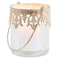 VÄRMELJUSGLAS  - vit/guldfärgad, Basics, metall/glas (10/11,5cm)