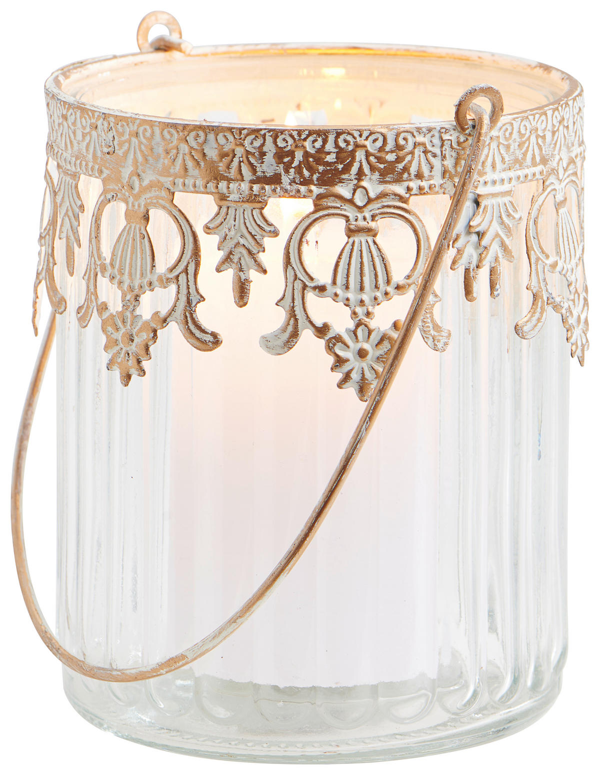 VÄRMELJUSGLAS  - vit/guldfärgad, Basics, metall/glas (10/11,5cm)