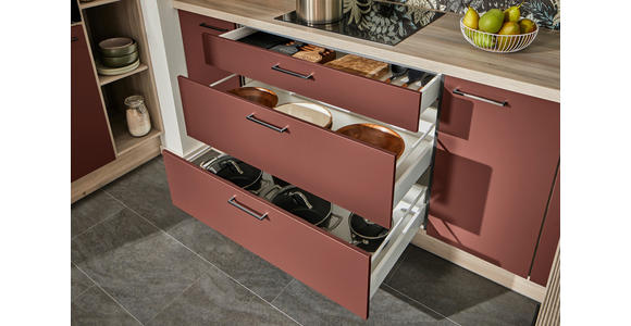 ECKKÜCHE in Rot, Tannenholzfarben - Rot/Tannenholzfarben, Design, Holzwerkstoff/Metall (121,6/280/150cm) - Xora