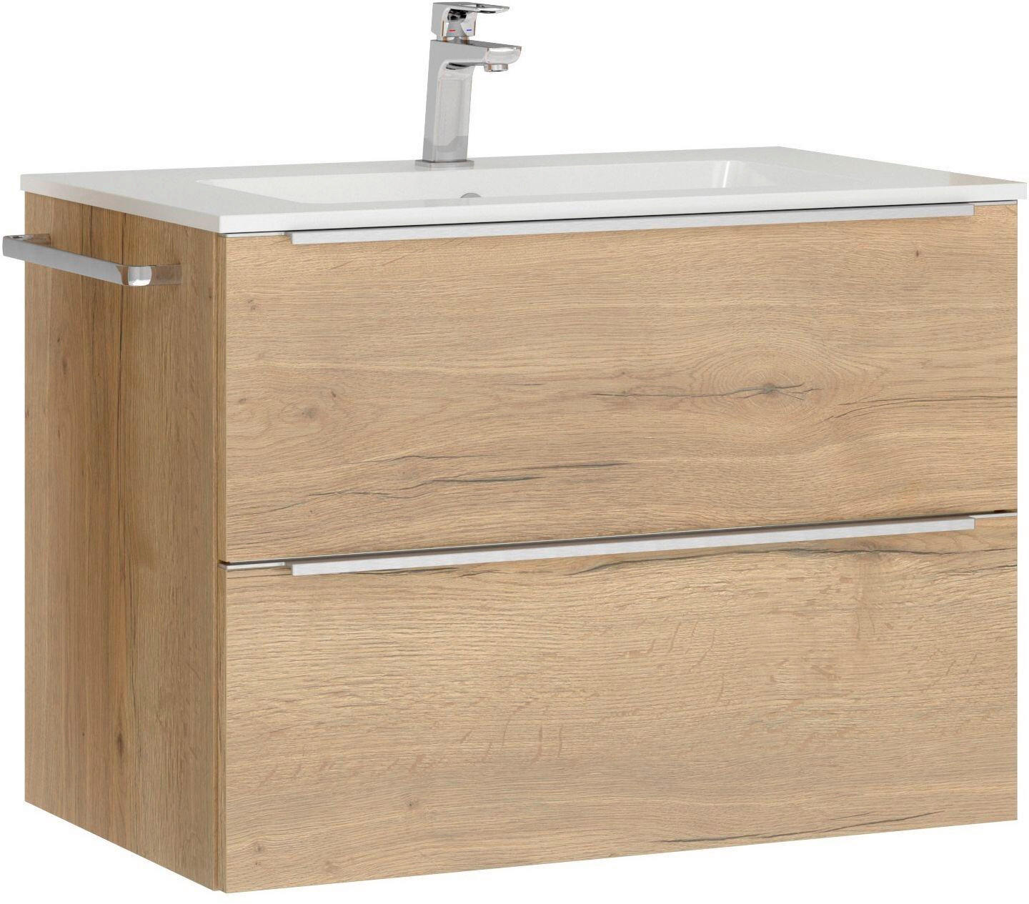 WASCHTISCHKOMBI 81 cm  - Edelstahlfarben/Eichefarben, MODERN, Holzwerkstoff/Stein (81cm) - Nobilia