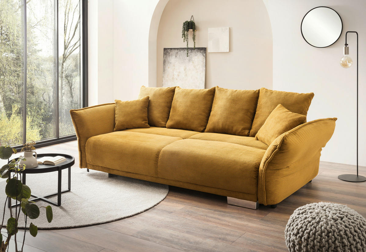 BIGSOFA Pera in Cord Goldfarben  - Chromfarben/Goldfarben, MODERN, Kunststoff/Textil (242/71/90/131cm) - Livetastic
