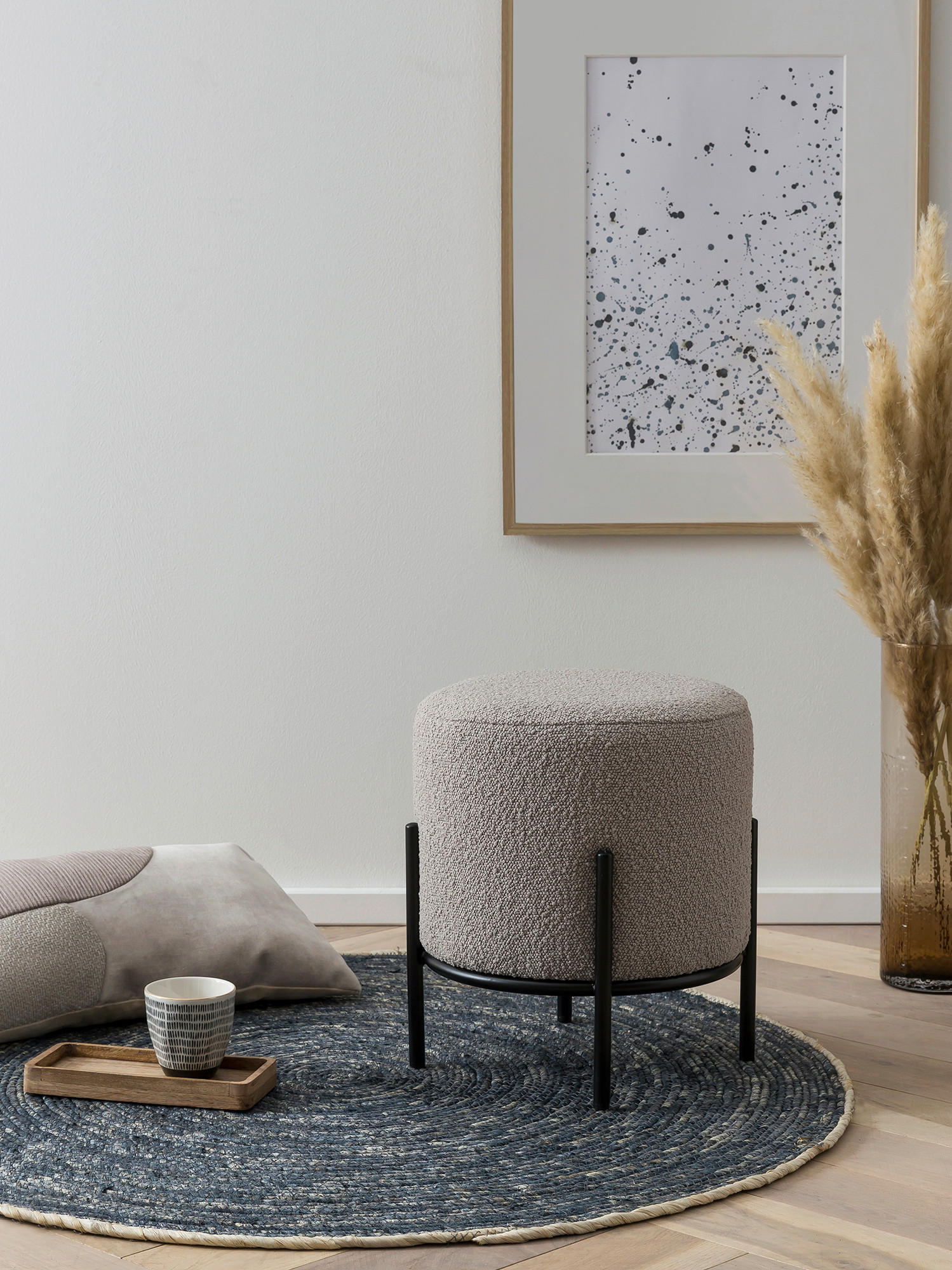 HOCKER in Textil Schwarz, Taupe  - Taupe/Schwarz, MODERN, Textil/Metall (35/38/35cm) - Livetastic